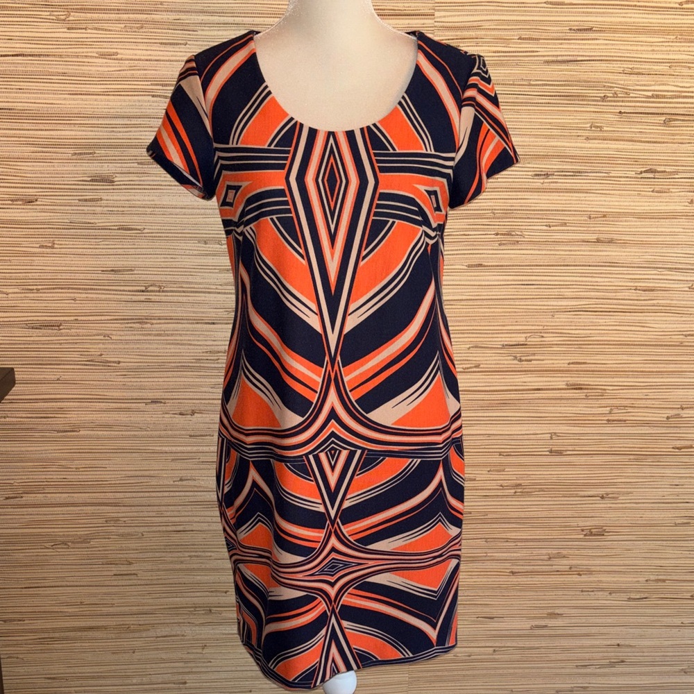 Taylor Vibrant Orange & Navy Geometric Vintage Mini Dress size 8 EUC!